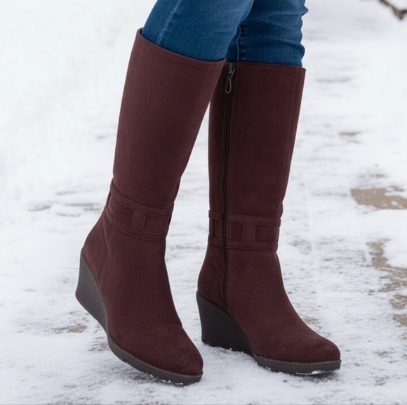 Blondo 9 Vintage Old Money Waterproof Western Suede Wedged Heel Tall Boots